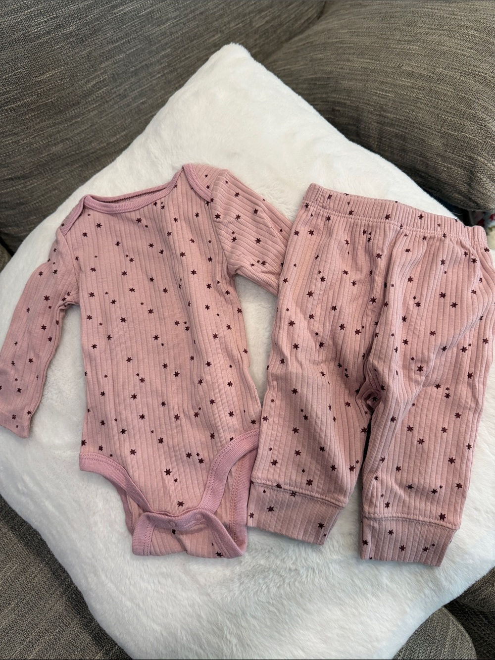 cloud island Pink Ribbed Baby Bodysuit with Dark Star Print